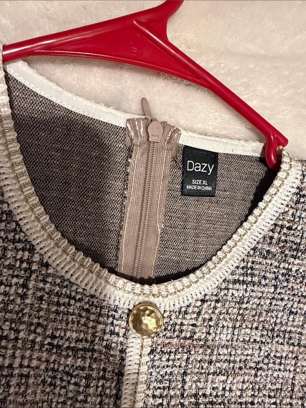 Dazy Old Money Tweed Short-Sleeve Pocket Dress in Multi-Gray - Picture 3 of 7